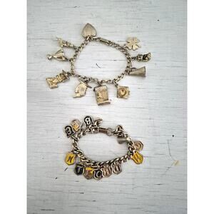 Vintage Silver tone Charm Bracelets Lot of 2